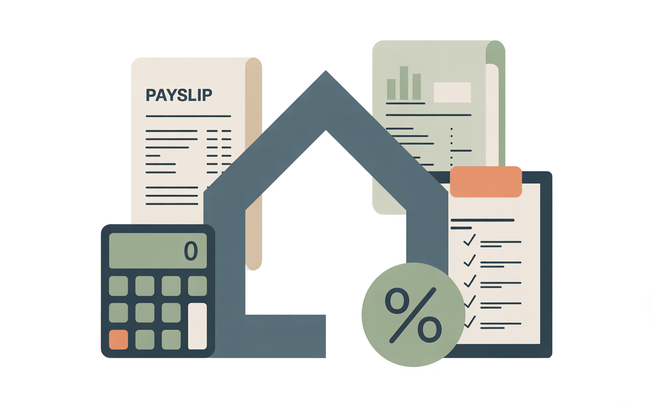 Illustration showing factors lenders use in mortgage affordability checks.
