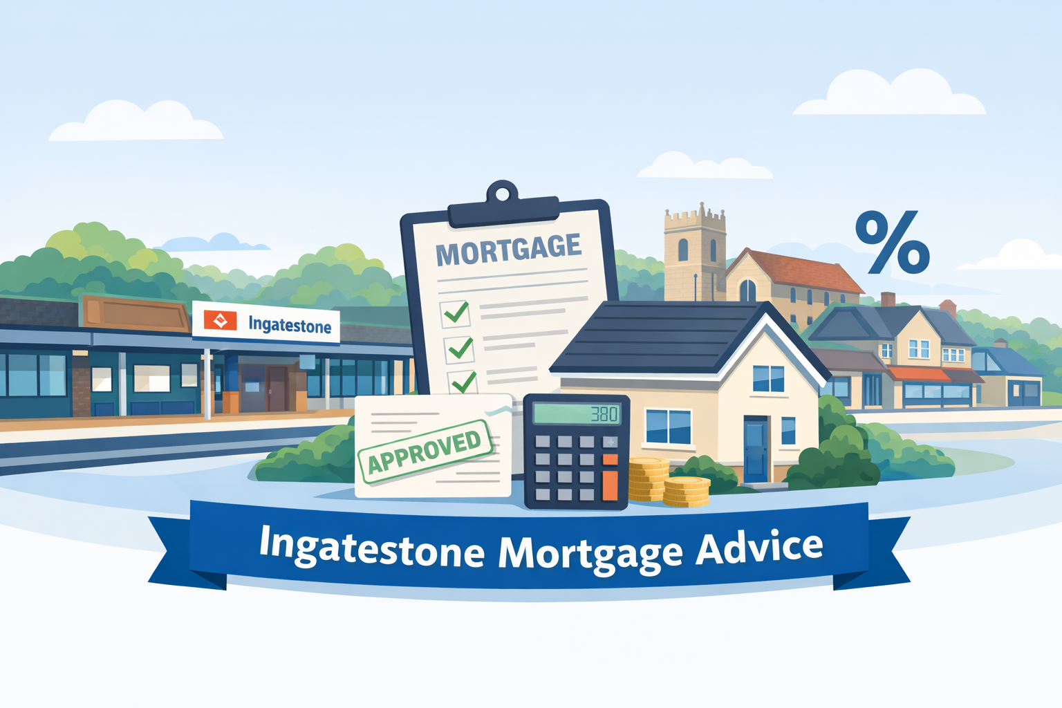 Illustration showing mortgage advice services in Ingatestone with local landmarks and housing icons